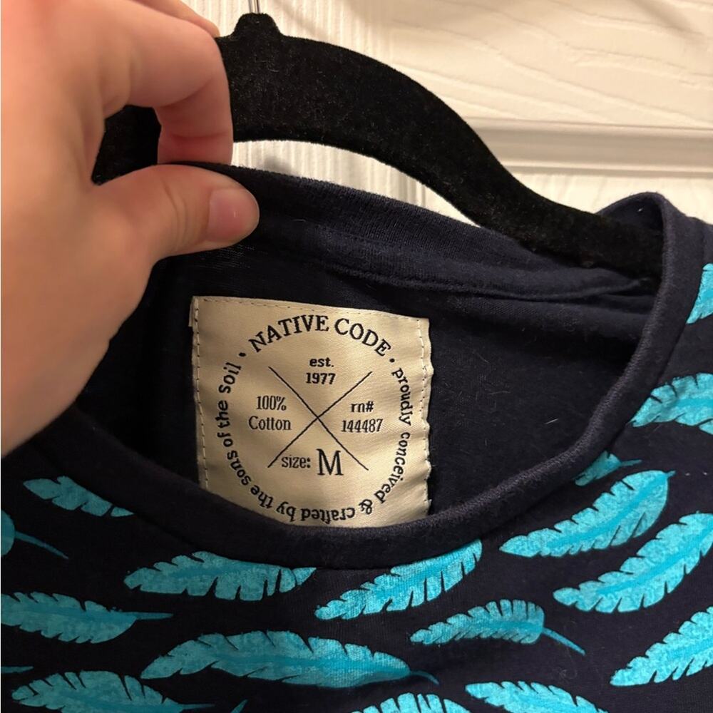Native Code Teal Feather Print Tee - Picture 3 of 4